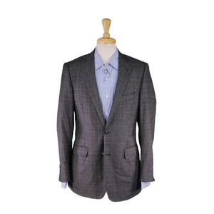 Giliberto New York Bespoke Gray/Purple Plaid Wool Fleece 2B Sportcoat Blazer 38R